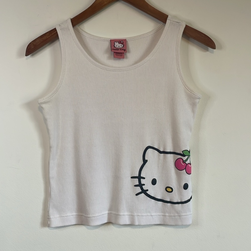 Hello Kitty Tank Top White LG Cherry Sanrio Edgy Cat 00 Baby Glam Y2K SoftGirl